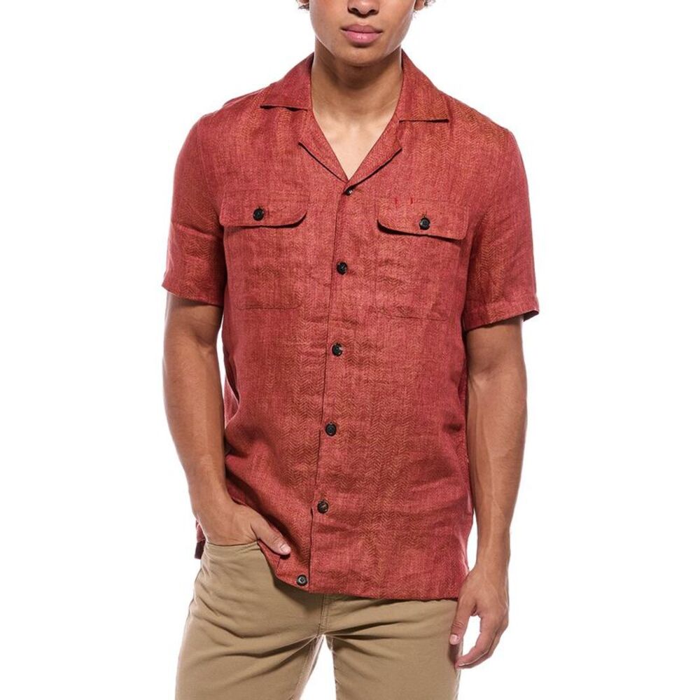 Isaia Mens Linen Shirt, Brown